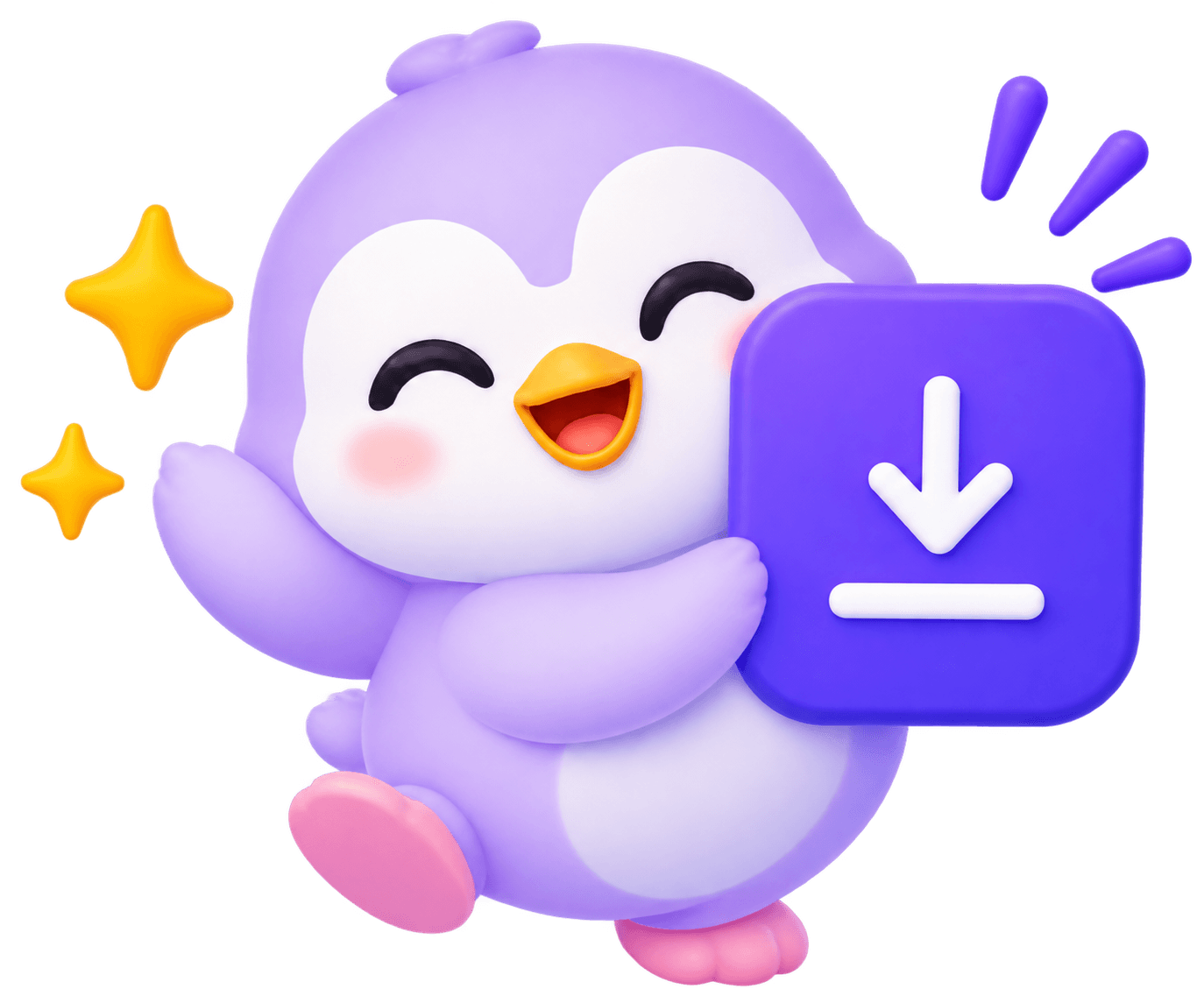 Download — penguin celebrating with a download button