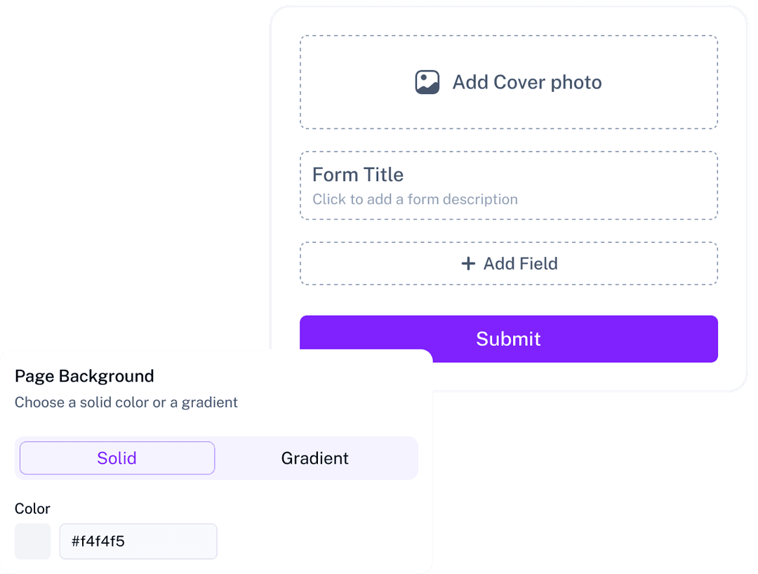 Create Stunning Form Themes Form builder displaying solid and gradient background customization for professional form designs.