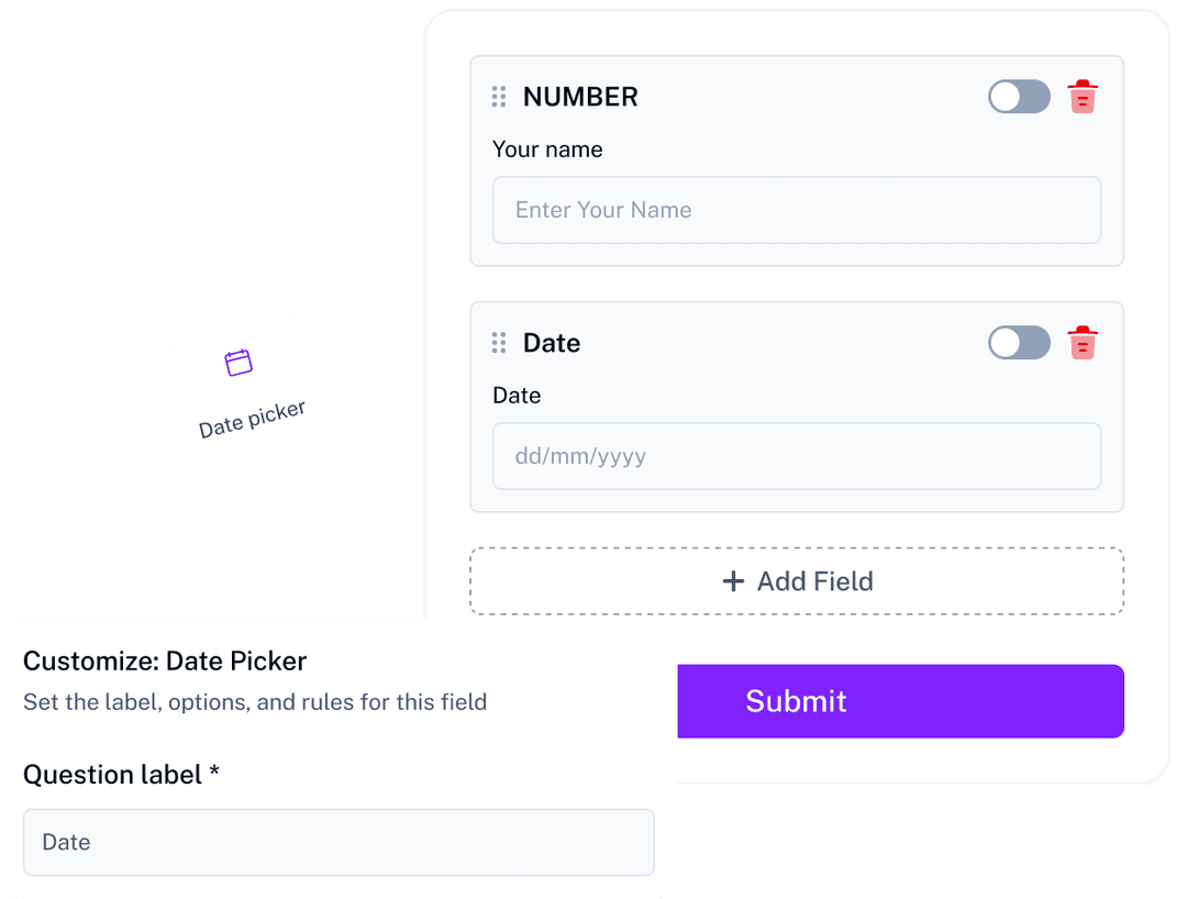 Collect Data with Date Fields Date picker field configuration for appointments, bookings, and custom date collection.